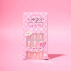 Sunkissed Nail Studio French Pink Acrylic Strength Round Nails 24 Pieces