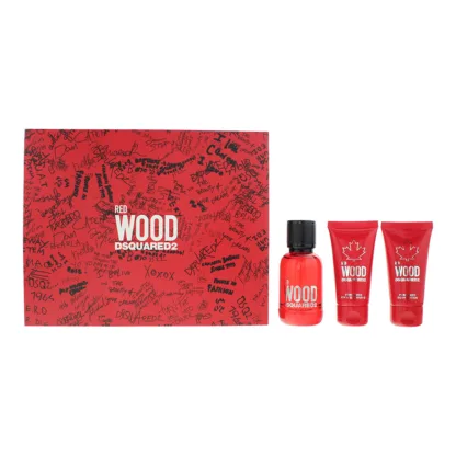 Dsquared2 Red Wood 3 Piece Gift Set: Eau de Toilette 50ml - Shower Gel 50ml - Body Lotion 50ml