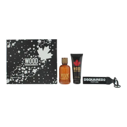 Dsquared2 Wood 3 Piece Gift Set: Eau de Toilette 100ml - Shower Gel 100ml - Key Ring