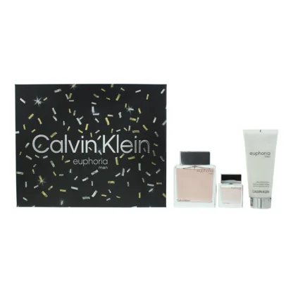 Calvin Klein Euphoria Men 3 Piece Gift Set: Eau de Toilette 100ml - Aftershave Balm 100ml - Eau de Toilette 15ml