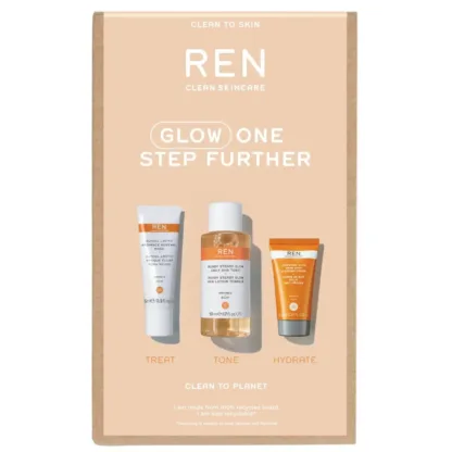 Ren Radiance 4 Piece Gift Set: Glycol Lactic Mask 50ml - Micro Polish Cleanser 30ml -Radiance Serum 15ml - Resurfacing AHA 2ml