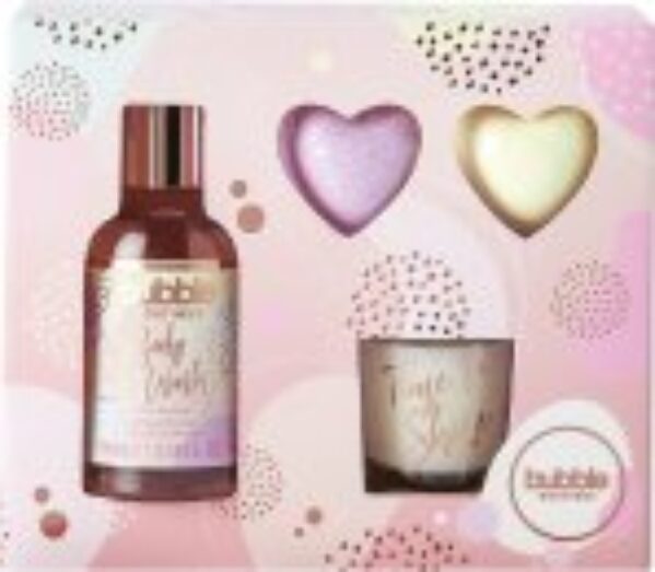 Style & Grace Bubble Boutique Relax and Bathe Gift Set 100ml Body Wash + 2 x 20g Heart Bath Fizzer + 30g Candle + Votive