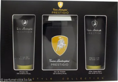 Lamborghini Prestigio Gift Set 125ml EDT Spray + Shower Gel 100ml + Aftershave Balm 100ml