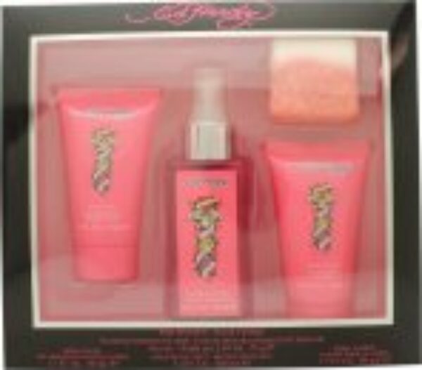 Ed Hardy Women Gift Set 100ml Body Mist + 50ml Body Wash + 50ml Body Lotion + 75g Bath Fizz