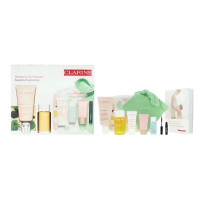 Clarins Beautiful Beginnings Marternity 5 Piece Gift Set: Body Oil 100ml - Body Scrub 30ml - Day Cream 15ml - Legs Emulsion 30ml - Mascara 3ml - Body