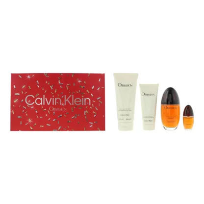 Calvin Klein Obsession 4 Piece Gift Set: Eau De Parfum 100ml - Body Lotion 200ml - Eau De Parfum 15ml