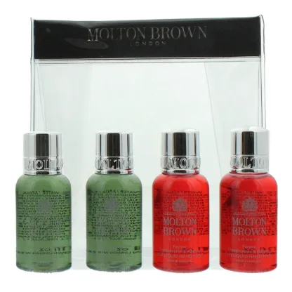 Molton Brown 4 Piece Gift Set: 2 x Festive Frankincense Allspice Hand Wash 30ml - 2 x Fabled Juniper Berries Lapp Pine Body Wash 30ml