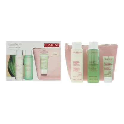 Clarins Perfect Cleansing Kit for Combination to Oily Skin Gift Set 200ml Velvet Cleansing Milk + 200ml Purifying Toning Lotion + 30ml Purifying Gentle Foaming Cleanser + Bag