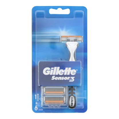 Gillette Sensor 3 Blue Razor Handle + Blade Refills 6pcs