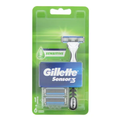 Gillette Sensor 3 Green Razor Handle + Blade Refills 6pcs