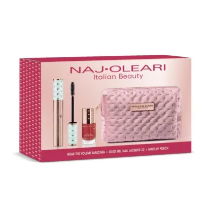 Naj Oleari Gift Set 14ml Wear The Volume Mascara + 8ml Oleo Gel Nail Lacquer 22 Red + Pouch