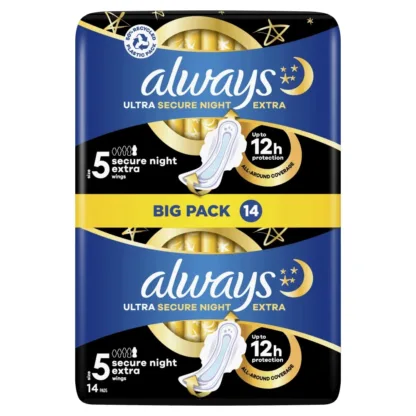 Always Ultra Sanitary Towels Secure Night Extra Wings (Size 5) x 14