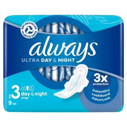 Always Ultra Sanitary Towels Day & Night With Wings Size 3 x 9