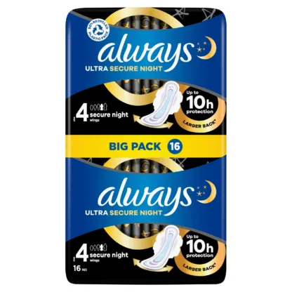 Always Ultra Sanitary Towels Secure Night Wings Size 4 x 16