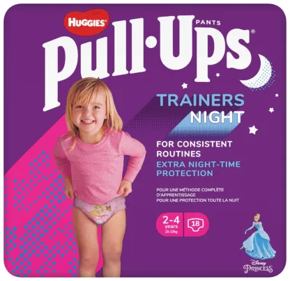 Huggies Pull-Ups Trainers Night Time Girl 2-4 Years Nappy Size 5-6+ x 18