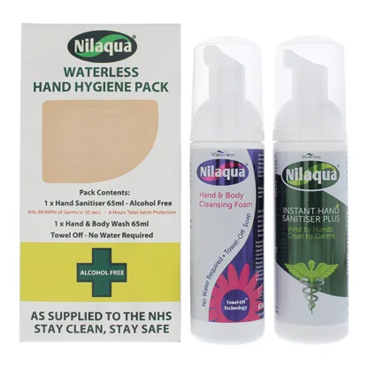 Nilaqua Waterless Hand Hygiene Pack 65ml Hand Sanitiser + 65ml Hand Wash