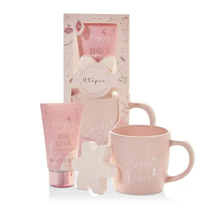 The Kind Edit Co. Utopia Cozy Vibes Mug Gift Set 70ml Hand Lotion + 50g Bath Fizzer + Mug