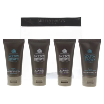 Molton Brown 4 Piece Gift Set: 2 x Coastal Cypress Sea Fennel Body Wash 30ml - 2 x Ylang Ylang Body Lotion 30ml