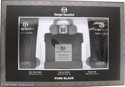 Sergio Tacchini Pure Black Gift Set 100ml EDT + 100ml Shower Gel + 100ml Aftershave Balm