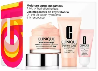 Clinique Moisture Surge Megastars Gift Set 50ml 100H Auto-Replenishing Hydrator + 30ml Overnight Mask + 7ml Lip Hydro-Plump Treatment