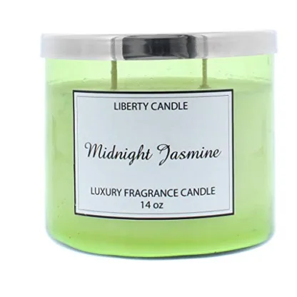 Liberty Candles Scented Candle 14oz Twin Wick Premium Soy Wax Blend Coloured Glass Jar in Midnight Jasmine Fragance