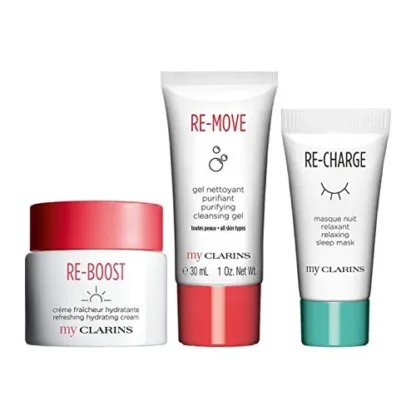 Clarins My Clarins The Essentials Gift Set 50ml Re-Boost Hydrating Cream + 30ml Re-Move Cleansing Gel + 15ml Re-Charge Sleep Mask