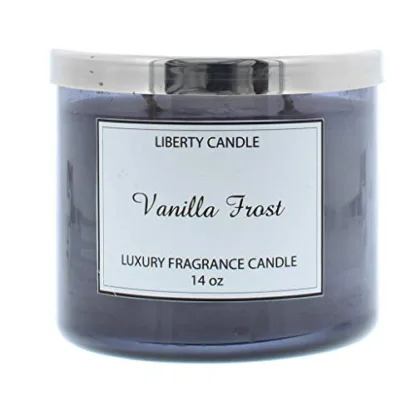 Liberty Candles Scented Candle 14oz Twin Wick Premium Soy Wax Blend Coloured Glass Jar in Vanilla Frost Fragance