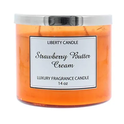 Liberty Candles Scented Candle 14oz Twin Wick Premium Soy Wax Blend Coloured Glass Jar in Strawberry Buttercream Fragance