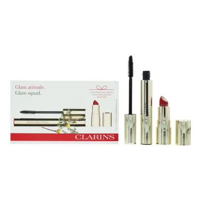 Clarins Glam Squad 2 Piece Gift Set: Supra Volume Mascara 8ml - Mini Joli Rouge Velvet 742V Lipstick 1.5g