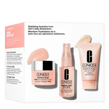 Clinique Moisture Surge Skin School Gift Set 15ml Replenishing Hydrator + 30ml Face Spray + 30ml Overnight Mask