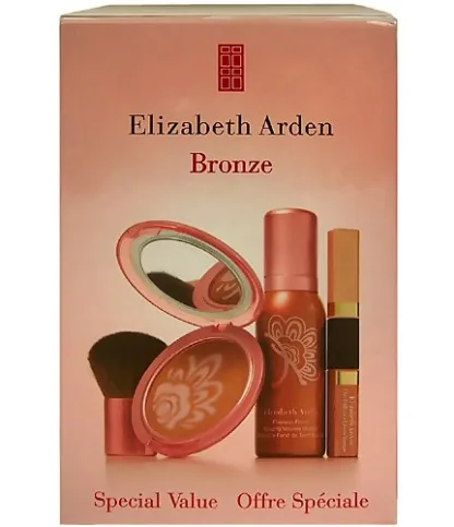 Elizabeth Arden Bronze 4 Piece Gift Set: Sun Goddess Medium Bronzer 8.5g - Kabuki-Style Make-Up Brush - Pink Sun and Bohemian Bronze Duo Lip Gloss 9ml