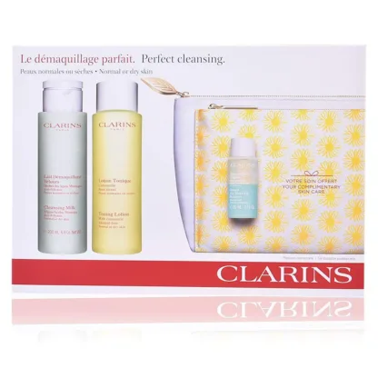 Clarins Perfect Cleansing 3 Piece Gift Set: Cleansing Milk 200ml - Toning Lotion 200ml - Eye Make-Up Remover 30ml