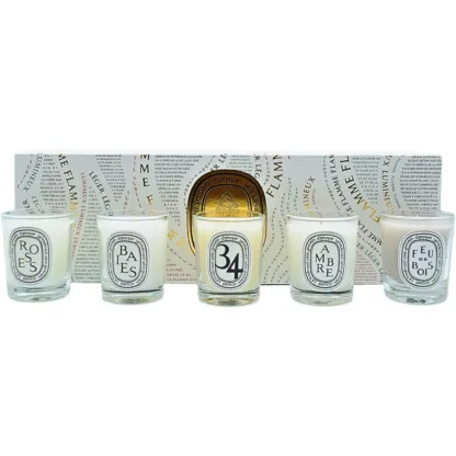 Diptyque Mini Scented Candles Gift Set 35g Baies + 35g Roses + 35g 34 Boulevard Saint-Germain + 35g Ambre + 35g Feu de Bois