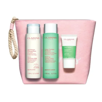 Clarins Perfect Cleansing Combination to Oily Skin 4 Piece Gift Set: Cleansing Milk 200ml - Toning Lotion