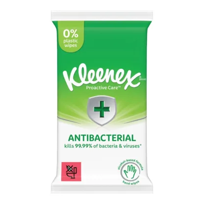 Kleenex Proactive Care Anti-Bacterial Plastic Free Hand Wipes x 36