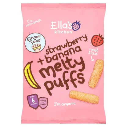 Ella's Kitchen Organic Strawberry and Banana Melty Puffs Baby Snack 6+ Months - 20g