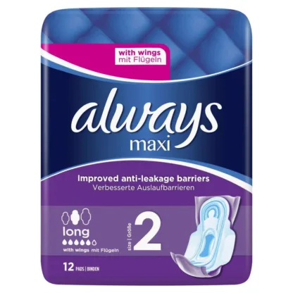 Always Maxi Pads Long Wings x 12