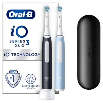 Oral-B iO3 MattBlack & IceBlue Toothbrush Duo+Case