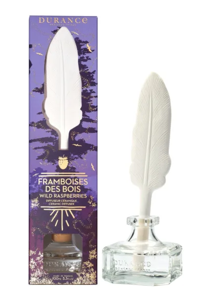 Durance Provence France Ceramic Feather Diffuser 100ml - Raspberry of the Woods