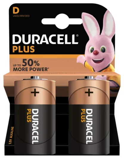 Duracell Plus Power D 2 Pack Alkaline Batteries