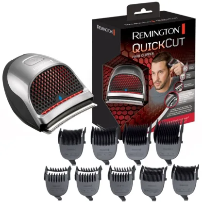 Remington Quick Cut Hair Clippers with 9 Comb Lengths Curved Blade for Rapid Hair Trimming Detailing with Storage Pouch