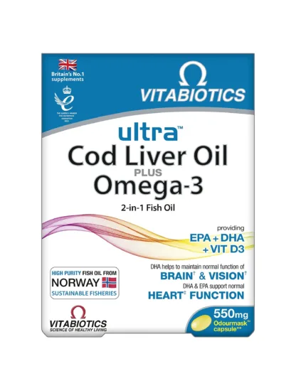 Vitabiotics Ultra Cod Liver Oil Plus Omega 3 2 in 1 Fish Oil & Vitamin D 60 Capsules