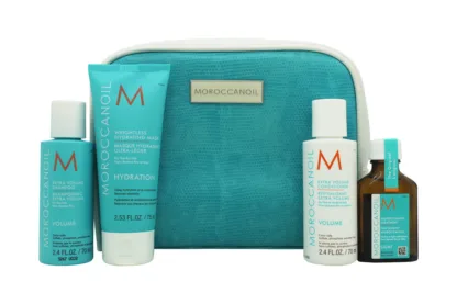 Moroccanoil Gift Set 25ml Hair Oil Treatment + 70ml Volumizing Shampoo + 70ml Volumizing Conditioner + 75ml Hair Mask + Pouch