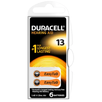 Duracell Easy Tab 13 Hearing Aid Batteries - 6 Pack