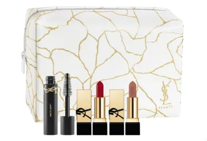 Yves Saint Laurent Make-Up Gift Set 2ml Lash Clash No1 Mascara + 1.3g Rouge A Levres Lipstick Rouge Muse + 1.3g Rouge A Levres Lipstick Nu Muse + Pouch