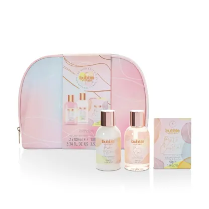 The Kind Edit Co. Bubble Boutique Cosmetic Bag Gift Set 100ml Body Wash + 100ml Body Lotion + 50g Bath Crystals + Cosmetic Bag