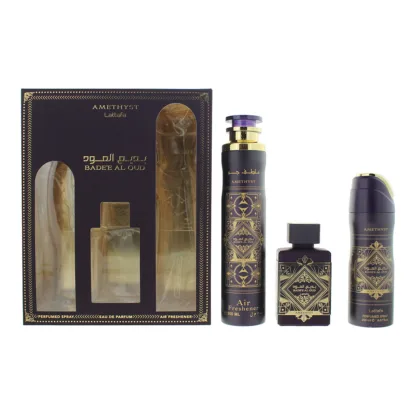 Lattafa Bade'e Al Oud Amethyst 3 Piece Gift Set: Eau De Parfum 100ml - Air Fresh