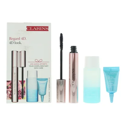 Clarins Wonder Perfect 3 Piece Gift Set: Mascara 4D 6g - Make-Up Remover 50ml - Eye Gel 5ml